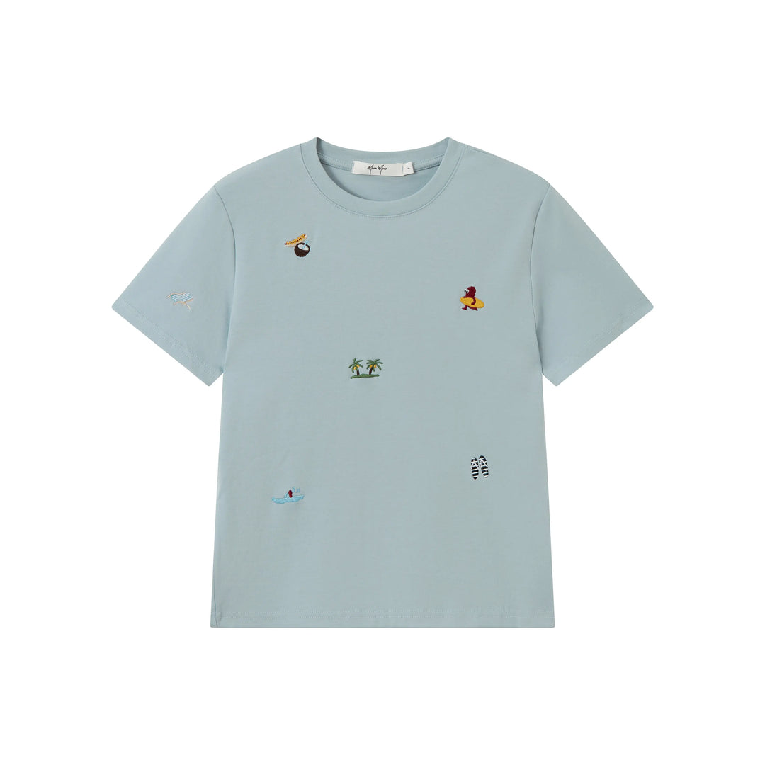 An image of a  Blue-One-Size TS3I3M6 Embroidery T-Shirt by  Mirra Masa