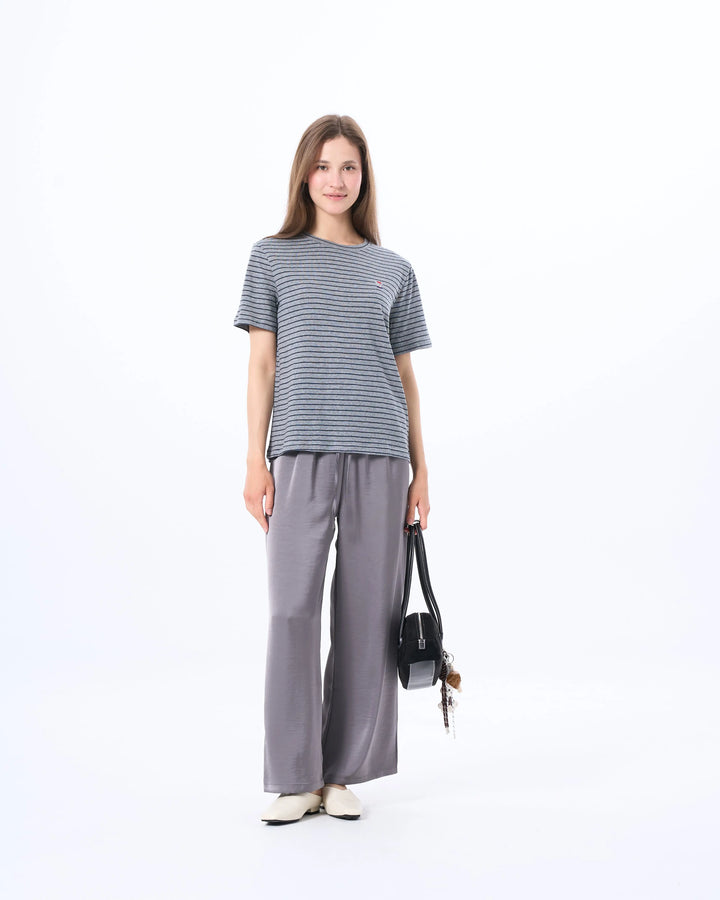 An image of a  Dark Grey / One-Size TS73LM6 Striped T-Shirt by  Mirra Masa