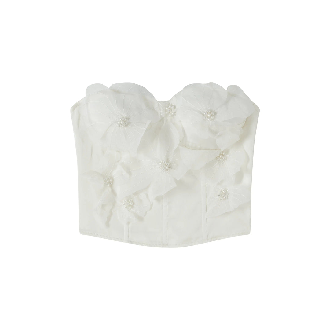 An image of a  Almond-Medium TTN22M6 Floral Tube Top by  Mirra Masa