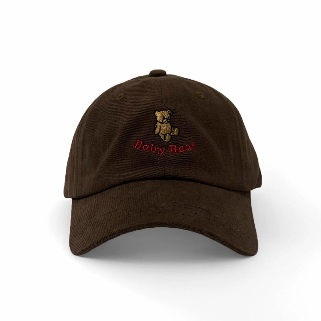 An image of a  Dark Brown Teddy Bear Embroidered Baseball Cap by  Mirra Masa