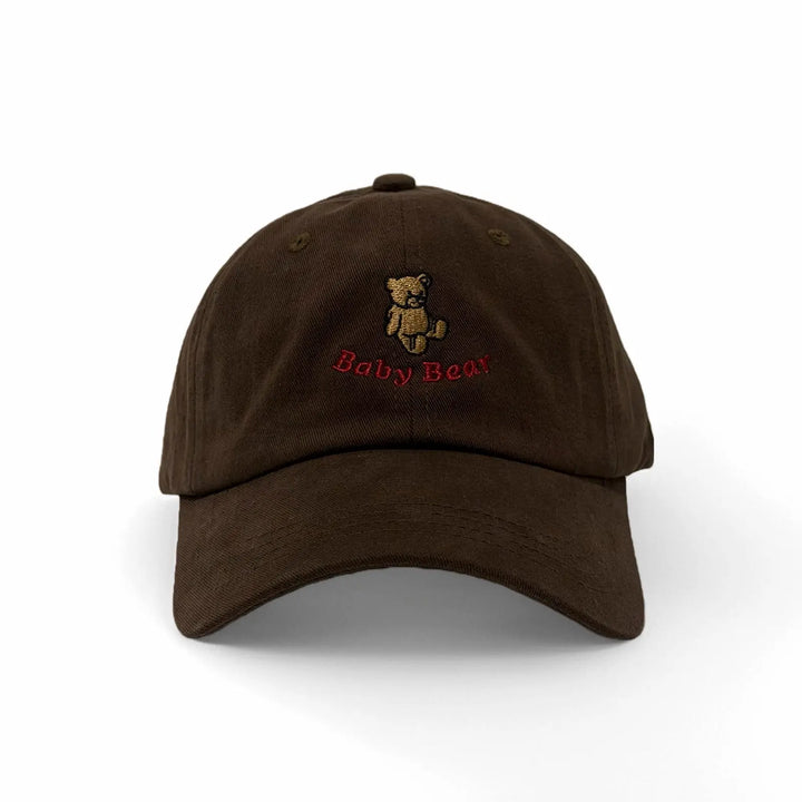 An image of a  Dark Brown Teddy Bear Embroidered Baseball Cap by  Mirra Masa