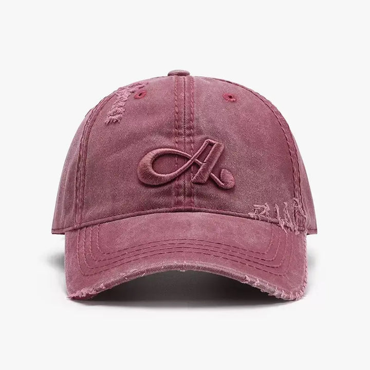 An image of a  Red Vintage Washed A Embroidered Cap by  Mirra Masa