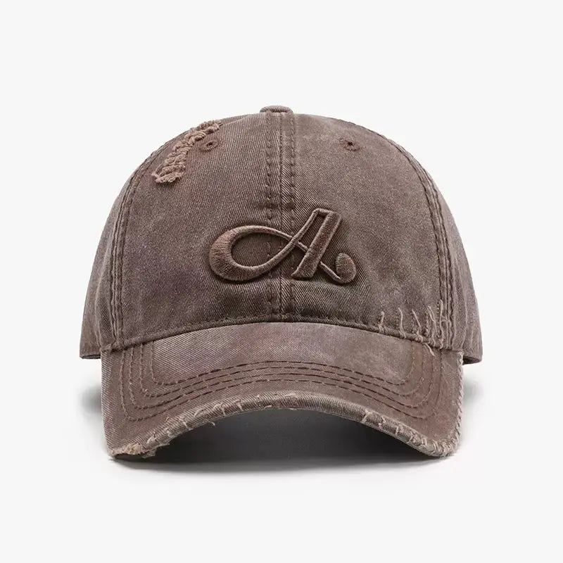 An image of a  Brown Vintage Washed A Embroidered Cap by  Mirra Masa