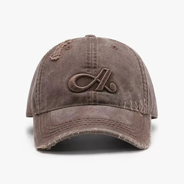 An image of a  Brown Vintage Washed A Embroidered Cap by  Mirra Masa