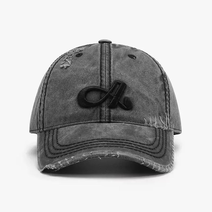 An image of a  Dark Grey Vintage Washed A Embroidered Cap by  Mirra Masa