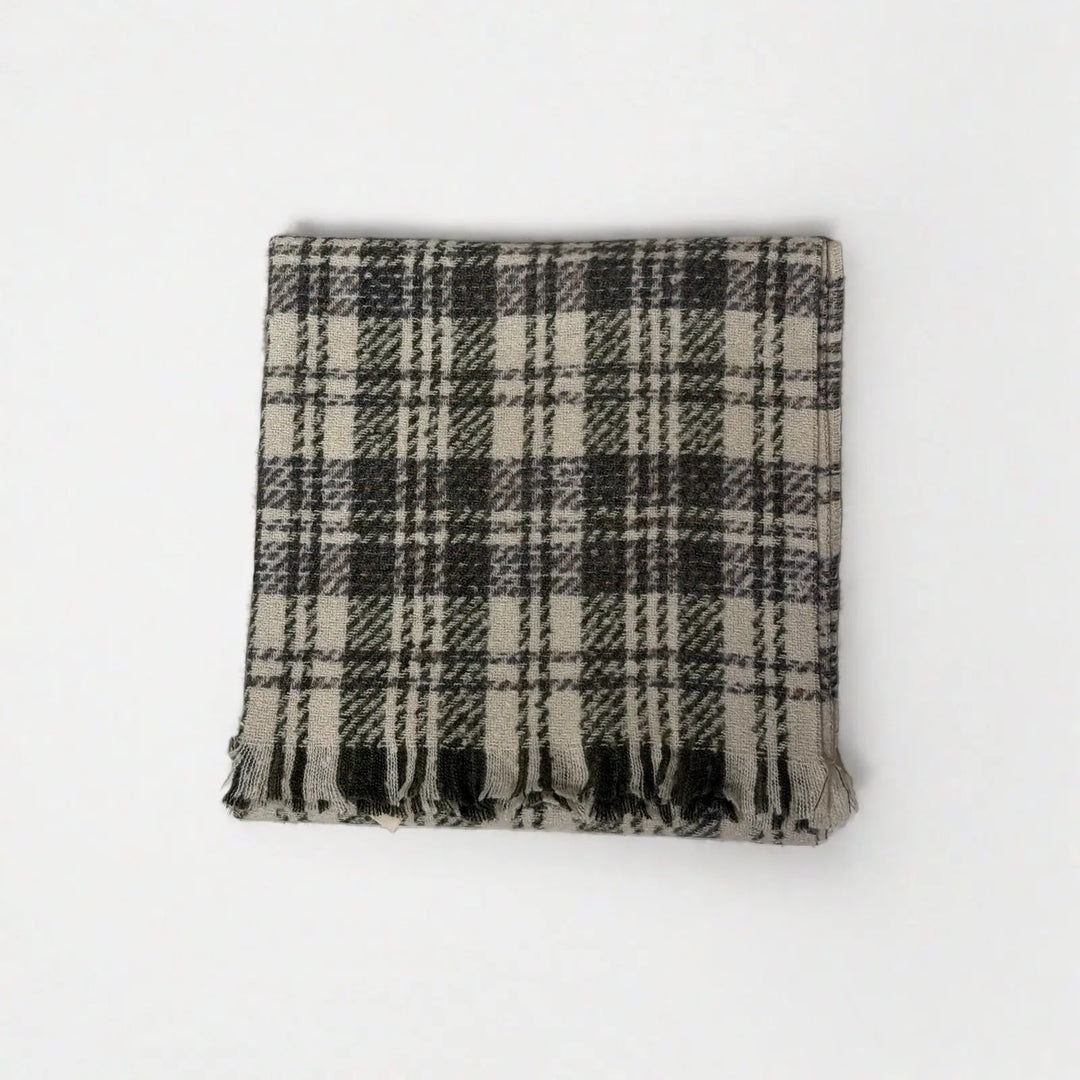 An image of a  Green Plaid WJ28 Essential Checkered Scarf by  Mirra Masa