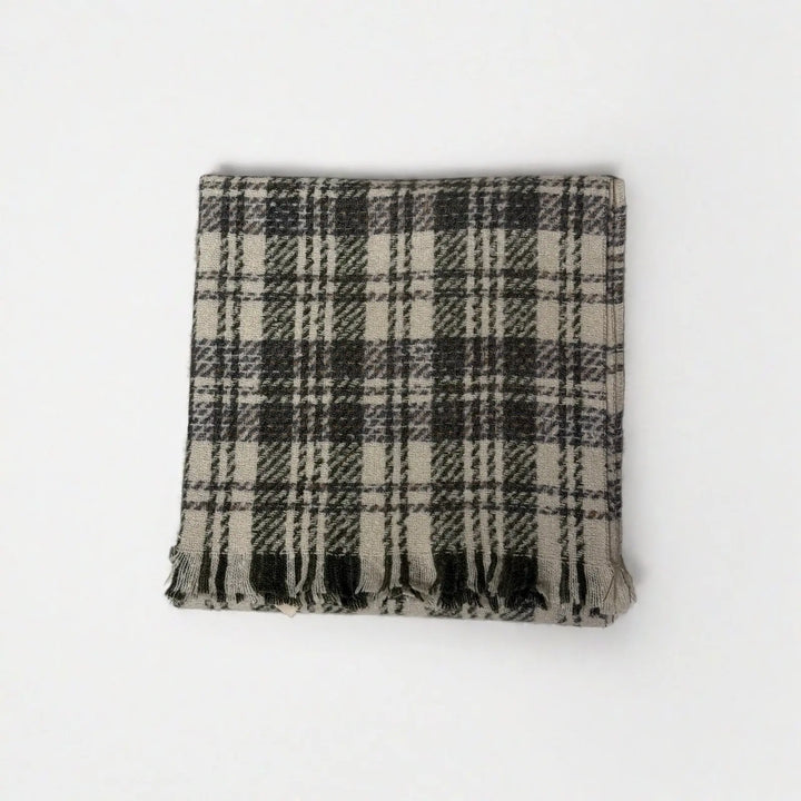 An image of a  Green Plaid WJ28 Essential Checkered Scarf by  Mirra Masa