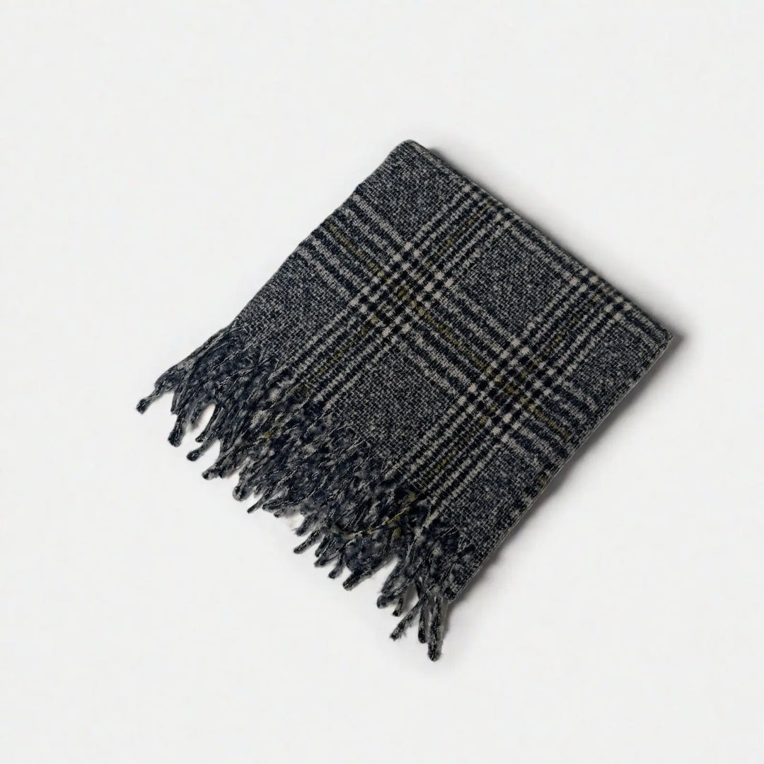 An image of a  Navy Plaid WJ28 Essential Checkered Scarf by  Mirra Masa