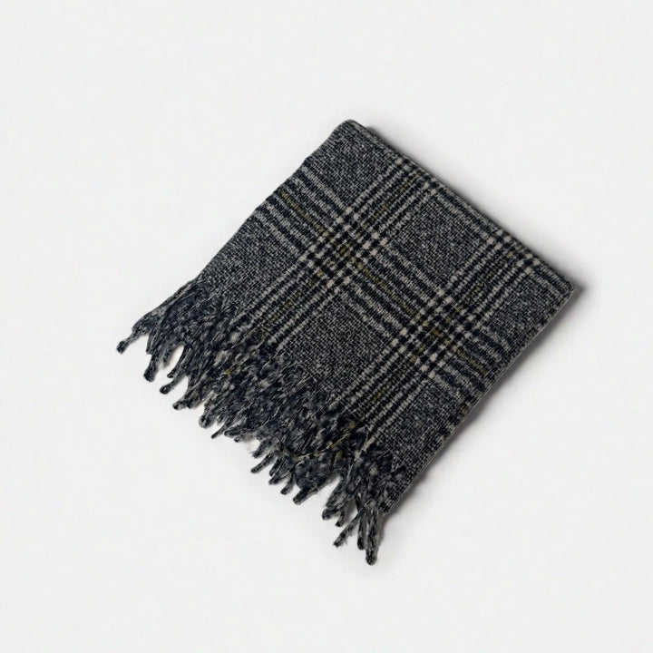 An image of a  Navy Plaid WJ28 Essential Checkered Scarf by  Mirra Masa