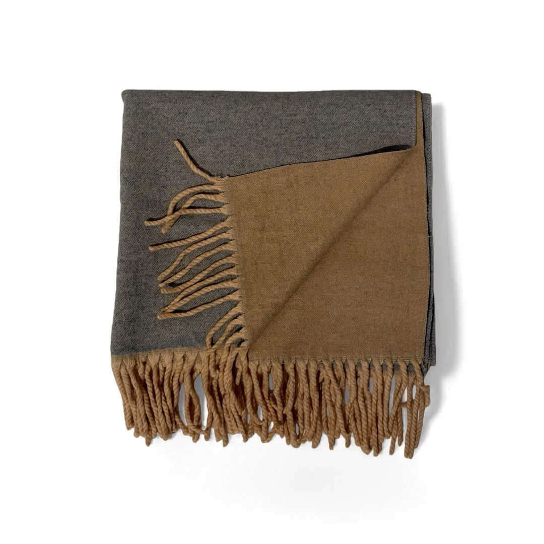An image of a  Grey+Camel WJ28 Essential Checkered Scarf by  Mirra Masa
