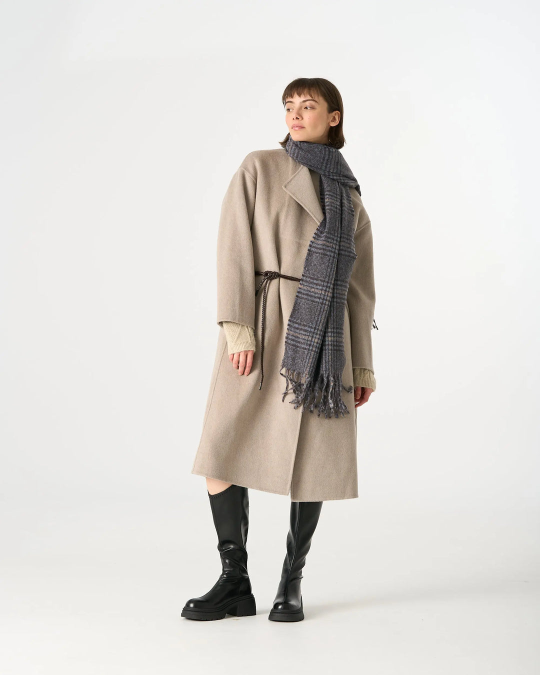 An image of a  Navy Plaid WJ28 Essential Checkered Scarf by  Mirra Masa