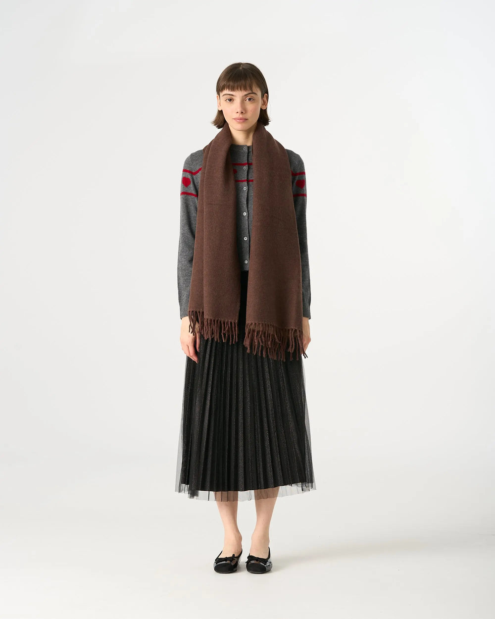 An image of a  Brown WJ28 Essential Checkered Scarf by  Mirra Masa