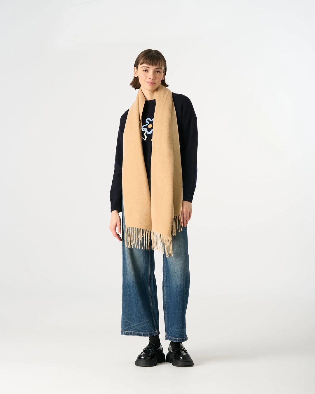 An image of a  Camel WJ28 Essential Checkered Scarf by  Mirra Masa