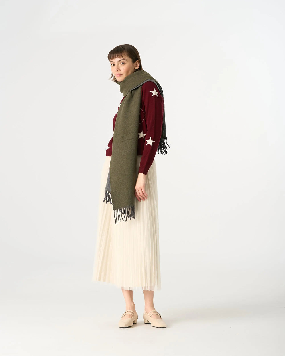 An image of a  Olive Green WJ28 Essential Checkered Scarf by  Mirra Masa