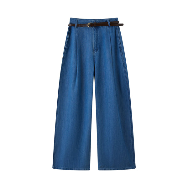 【MODERNIF】Dunce Wide Slit Denim Pants Double Button Slit Jeans Feminine High Waist Straight